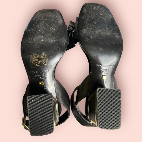 Kat Maconie Black Strappy Block Heels Gold Buckle Abstract Funky Size 7 Size 33 - Picture 6 of 6